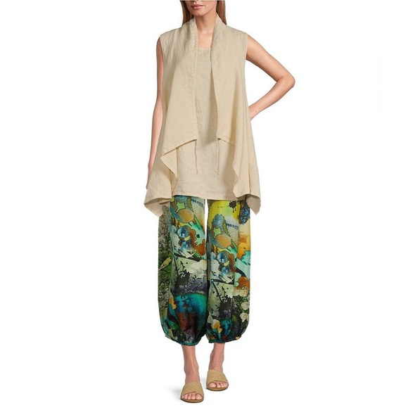 Bryn Walker Kia light linen adjustable drawstring open front vest in White small - Picture 3 of 11